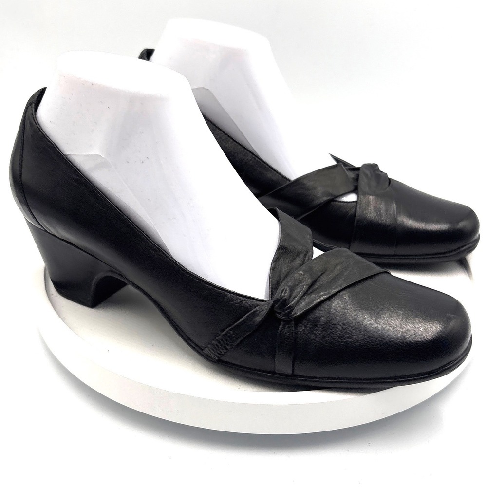 Clarks Artisan Black Leather Knotted Strap Block Heel Pumps Womens 10M 87508